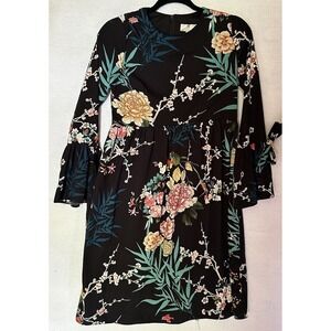 ASOS Queen B London‎ Maternity Dress Black Floral Flare Tie Sleeves US 4 UK 8